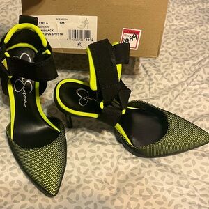 Brand new Jessica Simpson sporty heels neon yellow and black in color.